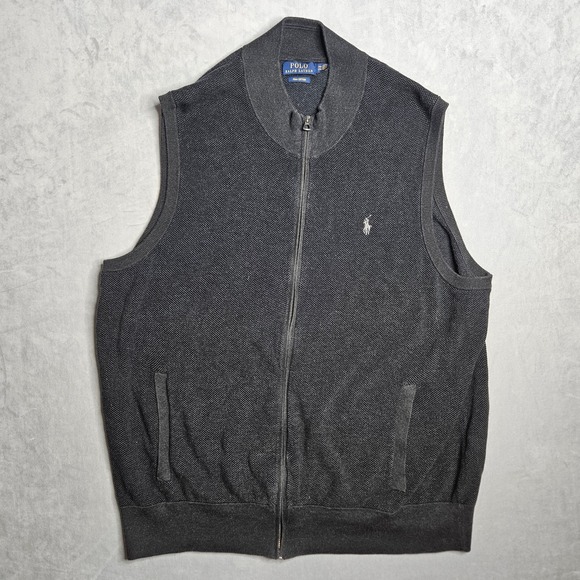 Polo Ralph Lauren Other - Polo Ralph Lauren Vest Mens 2XB Charcoal Gray Full Zip Pima Cotton Knit Pockets